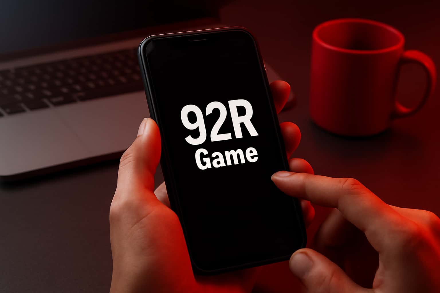An illustration showcasing mobile devices with the 92R Game interface displayed.