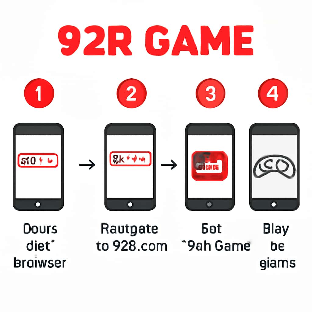 A diagram illustrating the steps for accessing 92R Game from a mobile device.