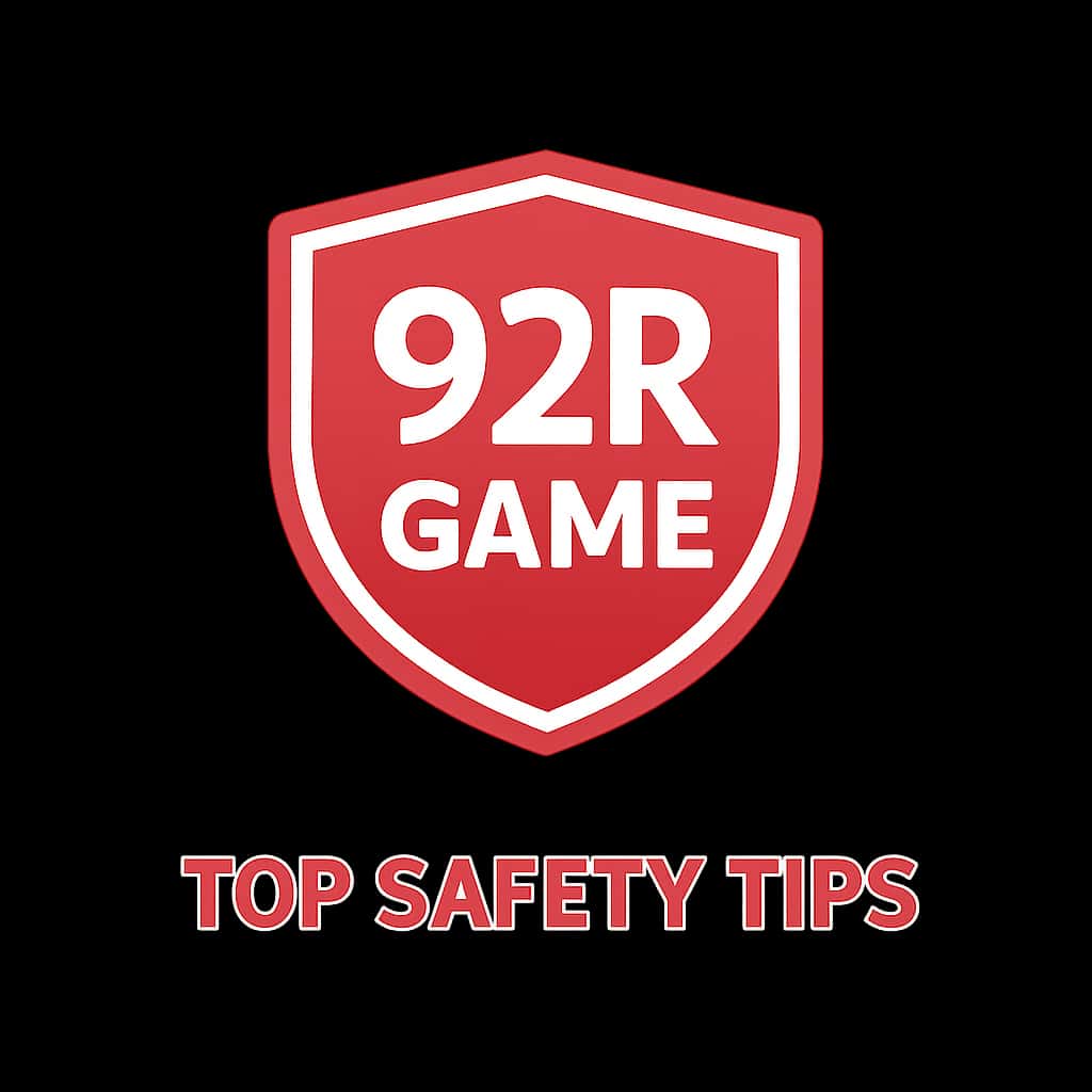 Simple badge design highlighting 92R Game safety tips.